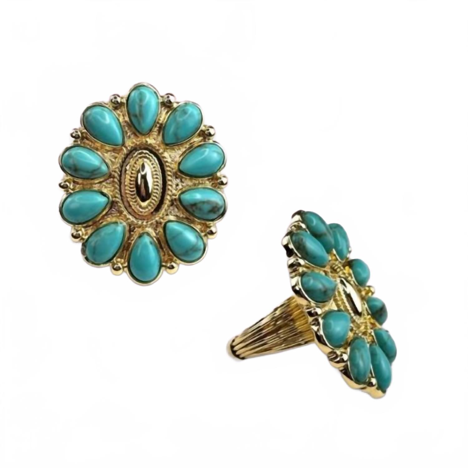 New Pink Panache Womens Concho Adjustable Ring In Turquoise 33$